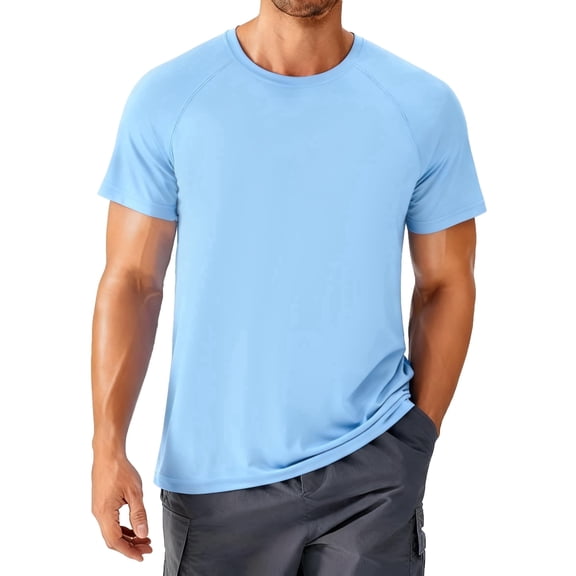 PINSPARK Men's T Shirt Lightweight Short Sleeve Crew Neck T-Shirt Moisture-Wicking Casual Summer Classic Basic Tee Shirts Light Blue XL