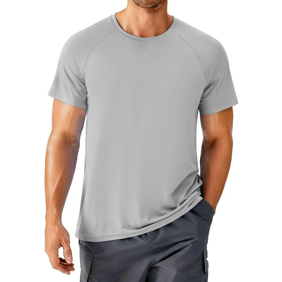 PINSPARK Men's T Shirt Lightweight Short Sleeve Crew Neck T-Shirt Moisture-Wicking Casual Summer Classic Basic Tee Shirts Light Gray L