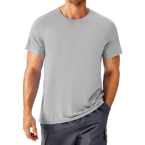 PINSPARK Men's T Shirt Lightweight Short Sleeve Crew Neck T-Shirt Moisture-Wicking Casual Summer Classic Basic Tee Shirts Light Gray M