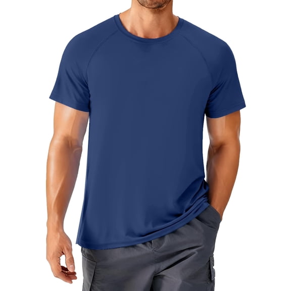 PINSPARK Short Sleeve Shirts for Men UPF 50  Quick Dry Crew Neck Summer Running Workout Shirts Fitted Classic Casual Tee Tops