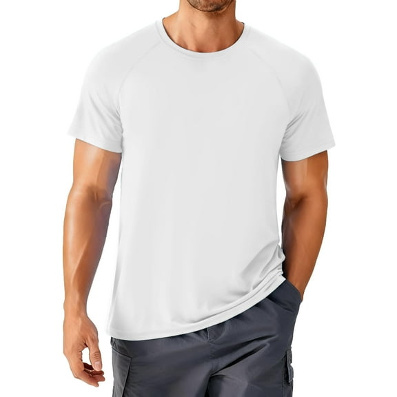PINSPARK Mens White Tee Shirts UPF 50  Moisture Wicking Gym T-Shirt Lightweight Stretch Crew Neck Soft Workout Shirts for Men