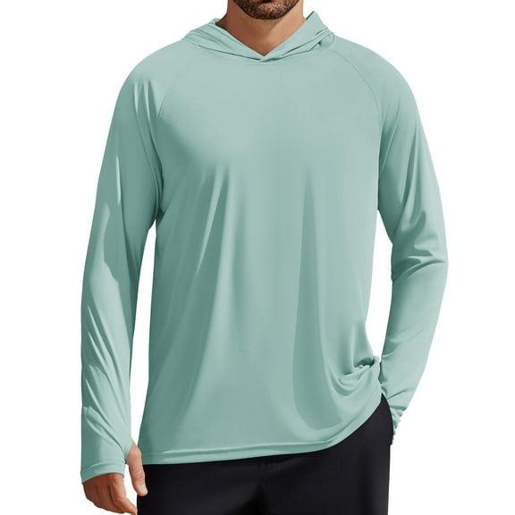 PINSPARK Men's UPF 50 Long Sleeve Rash Guard - Sun Protection Hoodie UV SPF Fishing Shirt for Athletic Running Swim Hiking Ice Green L