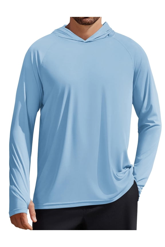 Men's UPF 50+ Long Sleeve Rash Guard - Sun Protection Hoodie UV SPF Fishing Shirt for Athletic Running Swim Hiking Light Blue XL