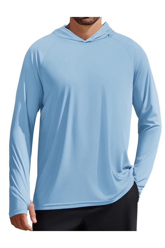Men's UPF 50+ Long Sleeve Rash Guard - Sun Protection Hoodie UV SPF Fishing Shirt for Athletic Running Swim Hiking Light Blue XXL