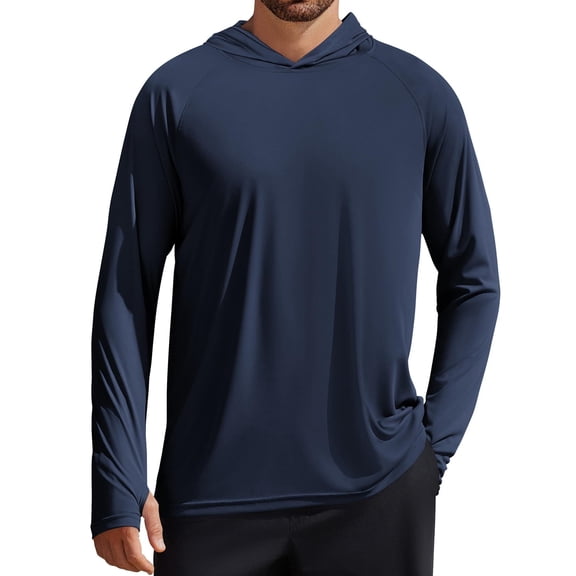 PINSPARK Men's UPF 50 Long Sleeve Rash Guard - Sun Protection Hoodie UV SPF Fishing Shirt for Athletic Running Swim Hiking Navy Blue M