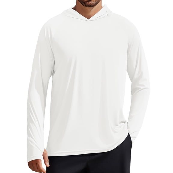 PINSPARK Men's UPF 50  Long Sleeve Rash Guard - Sun Protection Hoodie UV SPF Fishing Shirt for Athletic Running Swim Hiking White XL