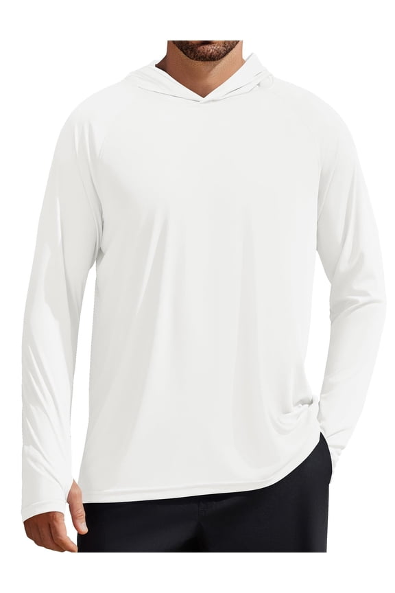 Men's UPF 50+ Long Sleeve Rash Guard - Sun Protection Hoodie UV SPF Fishing Shirt for Athletic Running Swim Hiking White XL