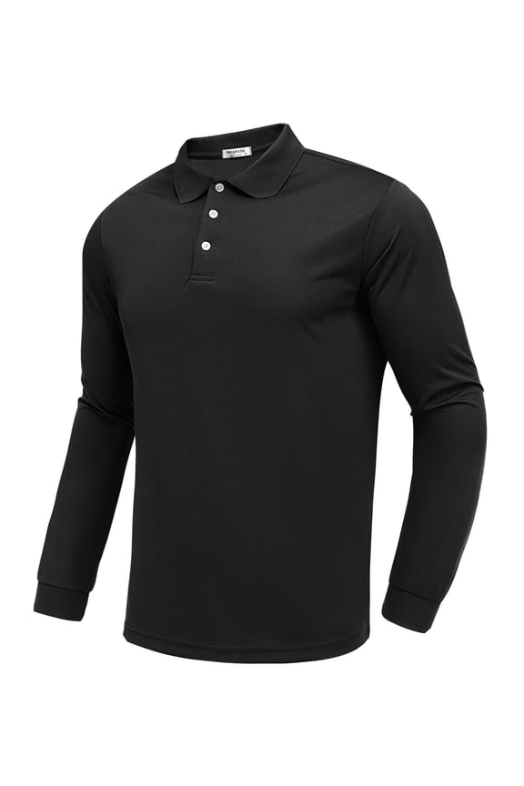 Mens Black Long Sleeve Polo Slim Fit Golf Shirts for Men Quick Dry Moisture Wicking Polo Shirts Collared Shirt Men