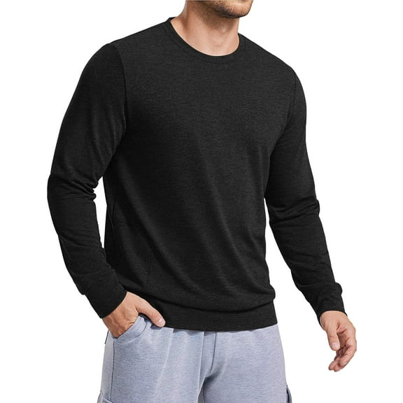PINSPARK Lightweight Sweatshirts for Men Long Sleeve Crewneck Sweatshirt Casual Pullover Sweaters with Zipper Pocket