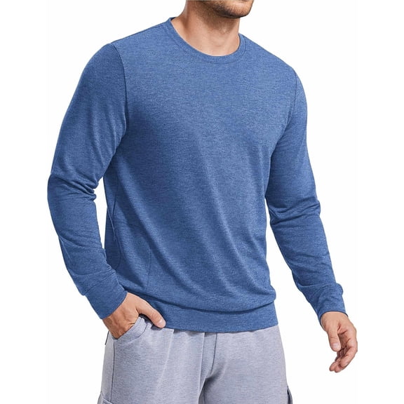 PINSPARK Lightweight Sweatshirts for Men Long Sleeve Crewneck Sweatshirt Casual Pullover Sweaters with Zipper Pocket