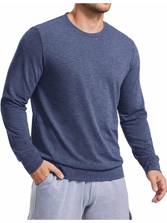 Men's Long Sleeve Shirts Crew Neck T-Shirt Casual Pullover Tees Soft Stretch Basic Tee Shirt with Zipper Pocket