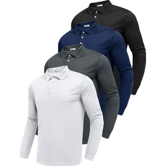PINSPARK Mens Long Sleeve Polo Slim Fit Golf Shirts for Men Quick Dry Moisture Wicking Polo Shirts Collared Shirt Men