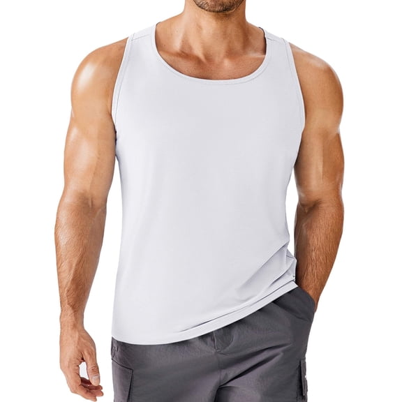 PINSPARK White Tank Tops Men Beach Tank Tops Workout Lightweight 4-Way Stretch Sleeveless Tee Quick Dry for Gym Basketball