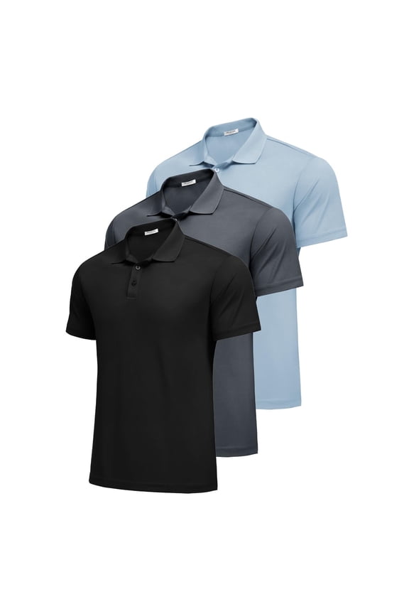 Mens Polo Shirts Short Sleeve Lightweight Moisture Wicking Quick Dry Casual Workout Collared Shirt Plain 3 Pack Set