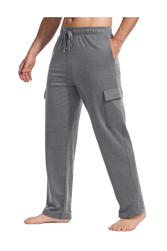 Mens Sweatpants Open Bottom Baggy Cotton Sweatpants for Men Wide Leg Lightweight Lounge Straight Leg Sweat Pants