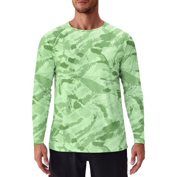 PINSPARK Mens UV Protection Shirts Long Sleeve Fishing Shirts Camo Rash Guard Swim Shirt Quick Dry Athletic Workout Tshirts Camouflage M