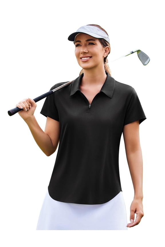 Polo Shirts for Women Moisture Wicking Golf Shirt Half Zip Pullover Curved Hem Athletic Tennis Tops