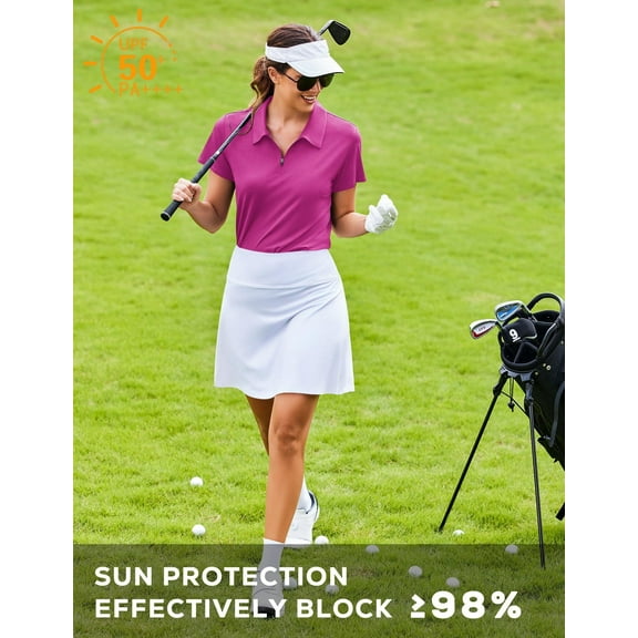 PINSPARK Polo Shirts for Women Moisture Wicking Golf Shirt Half Zip Pullover Curved Hem Athletic Tennis Tops