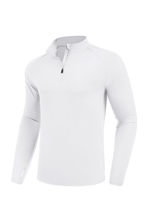 Quarter Zip Pullover Mens UV Protection Shirts Men Rash Guard Long Sleeve Workout Shirts Lightweight for Fishing Surfing White XL
