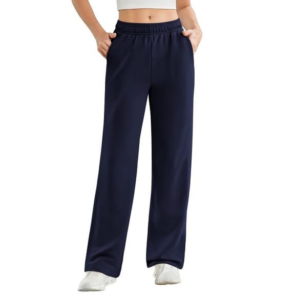 PINSPARK Straight Leg Sweatpants for Women High Rise Elastic Waist Casual Pants Warm Midweight Stretch Classic Stylish Sweat Pant with Pockets and Drawstring