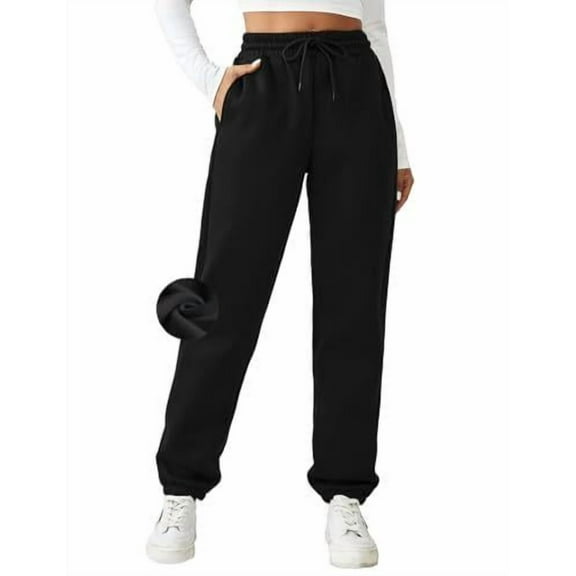 PINSPARK Sweatpants Women Fleece Pants Athletic Winter Jogger Trousers High Elastic Waist Sweatpant Wide Leg Baggy Bottoms