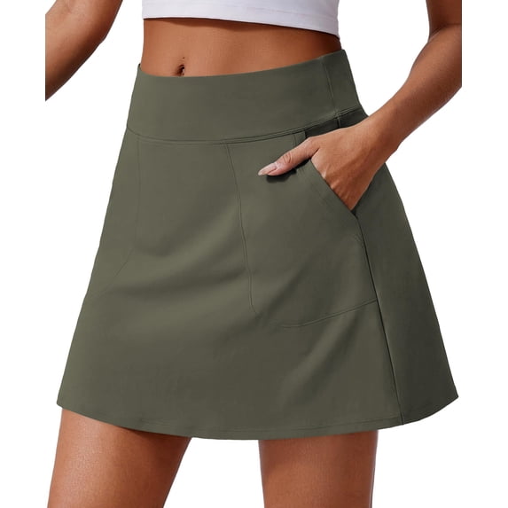 PINSPARK Tennis Skirts for Women High Waisted Golf Skorts with 4 Pockets Knee Length Athletic Skort UV Protection Active Skirt