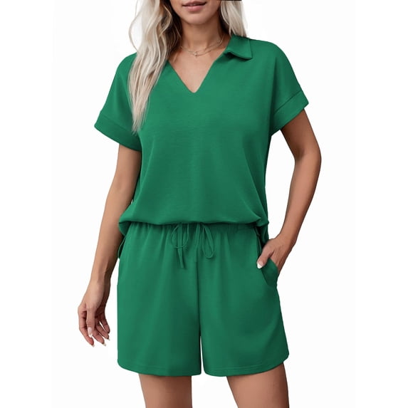 PINSPARK Two Piece Sets for Women Summer High Waisted Sweatsuit Short Sleeve Sweatshirt Sweat Shorts Tracksuit Lounge Sets with Pockets