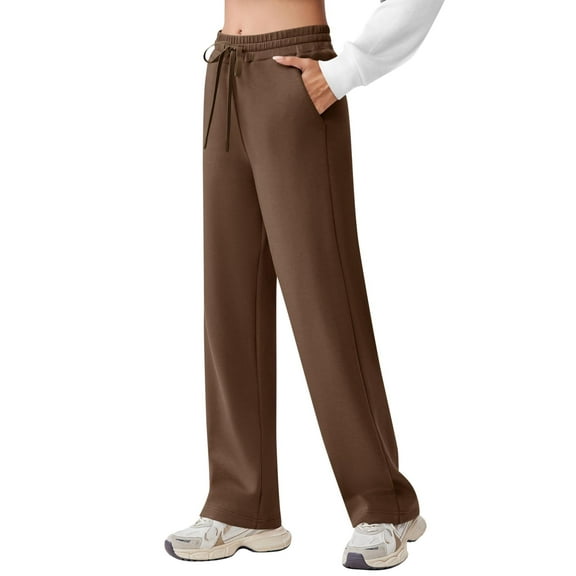 PINSPARK Women's Wide Leg Sweatpants Elastic High Waist Loose Sweat Pants Straight Leg Drawstring Trousers with 2 Pockets