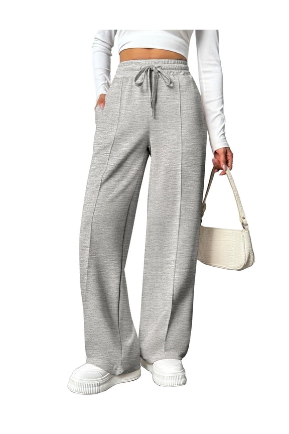 Wide Leg Track Pants Women High-Waisted Drawstring Casual Long Pants Loose Fitting Sweatpants with Pocket
