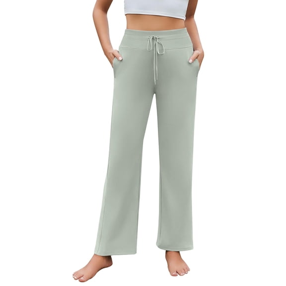 PINSPARK Wide Leg Yoga Pants Women High Waisted Workout Pants UPF 50 Drawstring Sweatpants with 4 Pockets