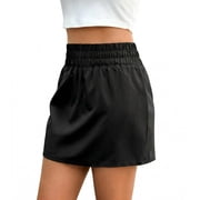 Pinspark Womens Golf Tennis Skort Elastic High Waist Wide Waistband Weightless Athletic Skirt with Built-in Shorts for Pickleball Workout Running