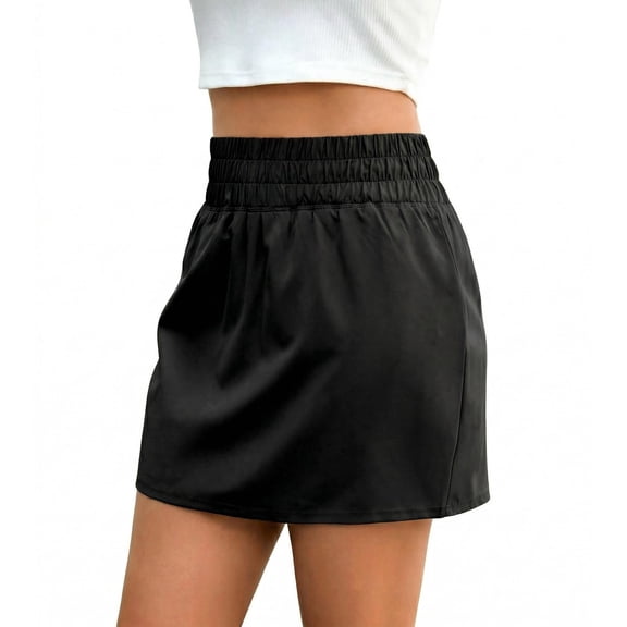 Pinspark Women's Golf Tennis Skort Elastic High Waist Wide Waistband Weightless Athletic Skirt with Built-in Shorts for Pickleball Workout Running