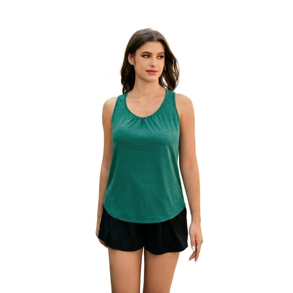 Pinspark Women's Racerback Yoga Tank Top Sleeveless Athletic Shirt Long Length Gym Tops Lightweight Workout Running Shirts