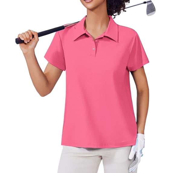 Pinspark Womens Polo Shirts Short Sleeve Tennis Tshirt Button-Down Golf Polo Tops UV Protection Active Shirt Collared Workout Top