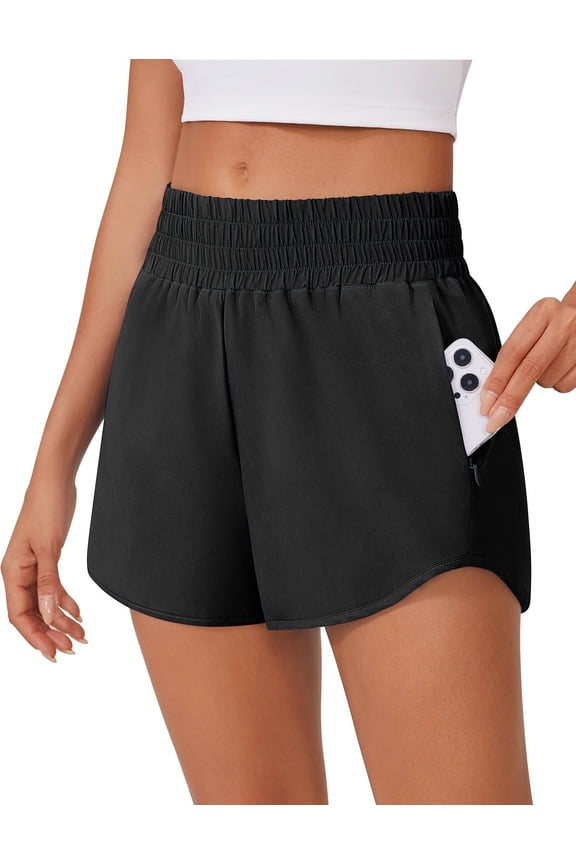Women's High Waisted Running Shorts Mesh Liner Athletic Shorts Quick Dry Gym Workout Shorts with Zip Pocket