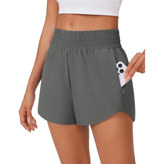 Pinspark Women's High Waisted Running Shorts Mesh Liner Athletic Shorts Quick Dry Gym Workout Shorts with Zip Pocket