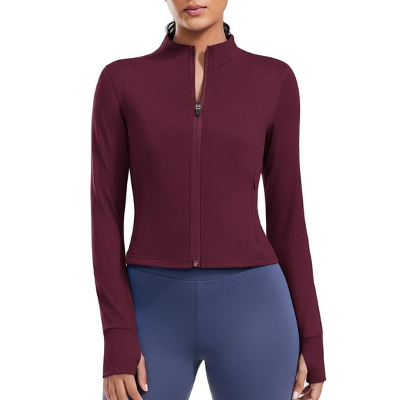 Pinspark Women's Running Workout Athletic Jackets Lightweight Long Sleeve Yoga Jacket Cropped Zip Up Active Jacket with Pockets