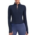 thumbnail image 1 of Pinspark Slim Fit Workout Athletic Jackets for Woman Thumb Holes Running Track Jacket Long Sleeve Gym Fitness Golf Tops with Zip Pockets, 1 of 8