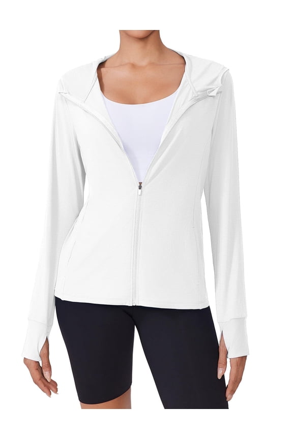 Women's Full Zip UPF 50+ Sun Protection Hoodie Jacket Light Weigth Thumb Holes Running Jackets Long Sleeve Shirts with Pockets