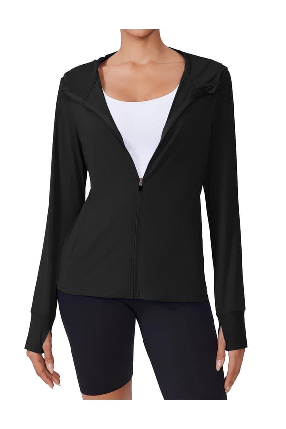Women's Sun Protection Athletic Jackets with Hood Lightweight Long Sleeve Track Tops Full Zip Up Workout Activewear with Pockets