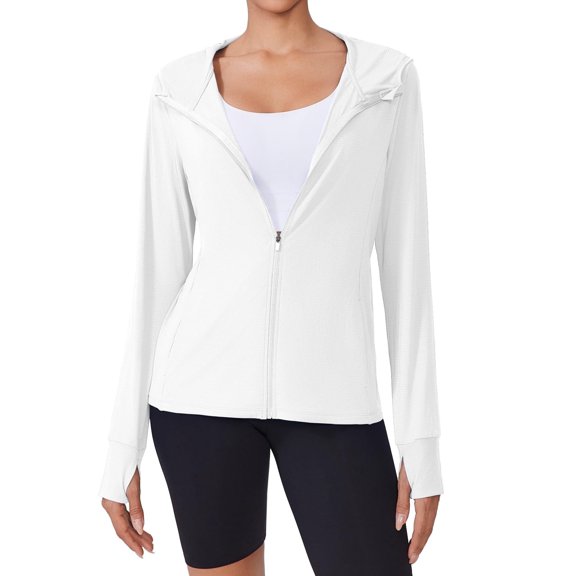 Pinspark Women's Full Zip UPF 50+ Sun Protection Hoodie Jacket Light Weigth Thumb Holes Running Jackets Long Sleeve Shirts with Pockets