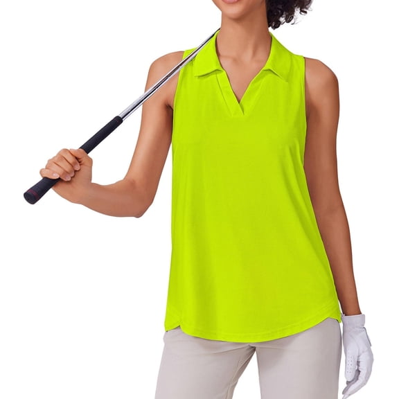 Pinspark Womens Golf Polo UPF 50+ Sleeveless Athletic Tops V Neck Tennis Tank with Collar Racerback Pickleball Shirts Side Slits Running T Shirt