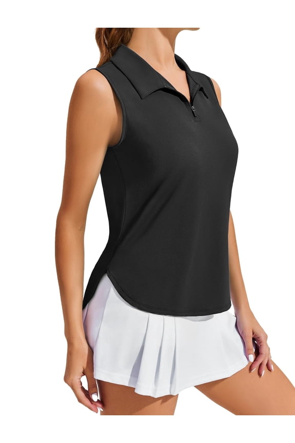 Womens Golf Tank Top Sun Protection Zip-Up Tennis Shirt Quick Dry Sleeveless Workout Polo