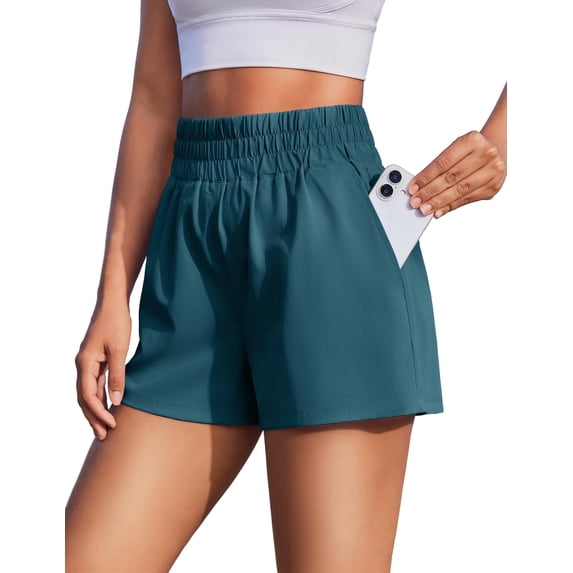 Pinspark Womens High Waisted Running Shorts, Lightweight Breathable Quick Dry Stretch Linerless Athletic Shorts with Pockets