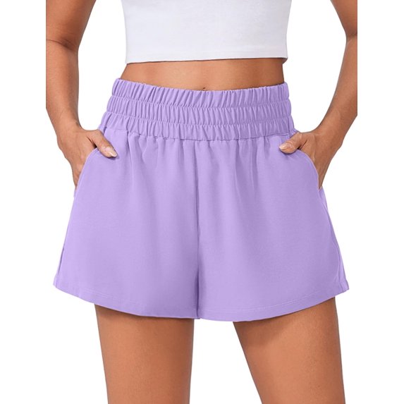 Pinspark Womens High Waisted Running Shorts, Lightweight Breathable Quick Dry Stretch Linerless Athletic Shorts with Pockets