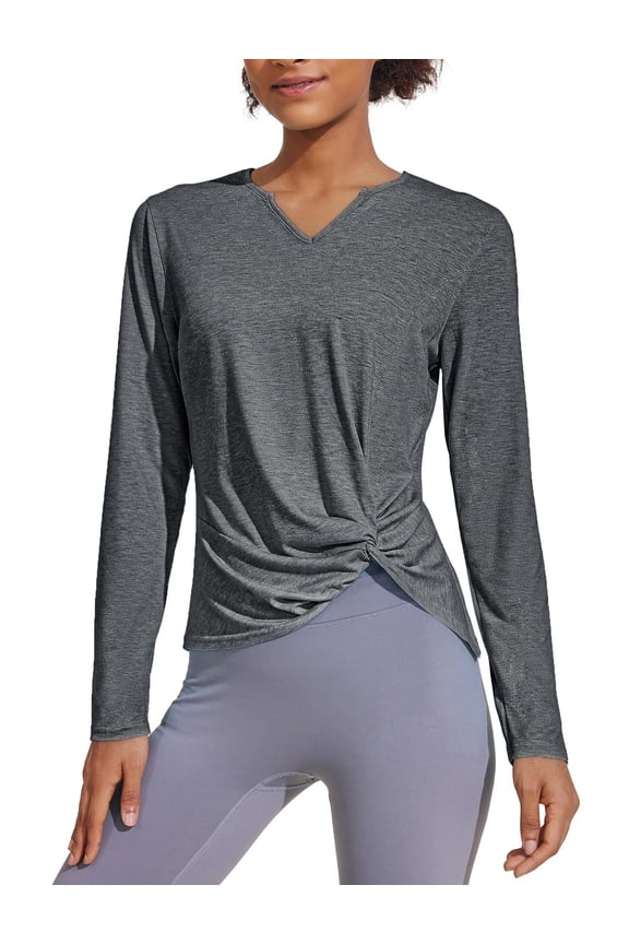 Workout Shirts for Women Long Sleeve Hiking Tops Casual Yoga Tee Shirt Athletic Breathable Top