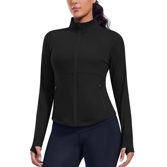 PINSPARK Womens Running Workout Jackes Full Zip Slim Fit Athletic Tops with Pockets Comfy Breathable Yoga Sports Track Jackets