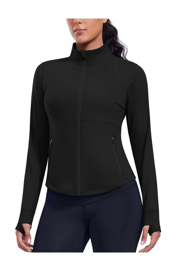 Womens Running Workout Jackes Full Zip Slim Fit Athletic Tops with Pockets Comfy Breathable Yoga Sports Track Jackets