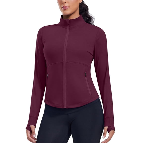 PINSPARK Woman Workout Athletic Jackets Comfy Running Gym Jackets with Thumb Holes Lightweight Soft Sports Tops with 2 Zip Pockets