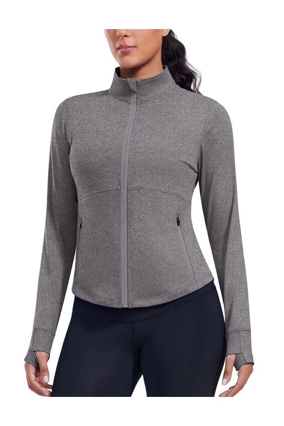 Womens Running Workout Jackes Full Zip Slim Fit Athletic Tops with Pockets Comfy Breathable Yoga Sports Track Jackets